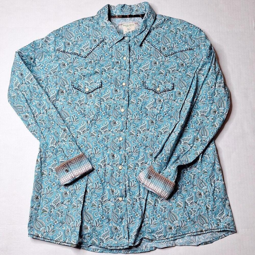 Rough Stock Panhandle Slim Pearl Snap Shirt XL Paisley Flip Cuff Western Rodeo